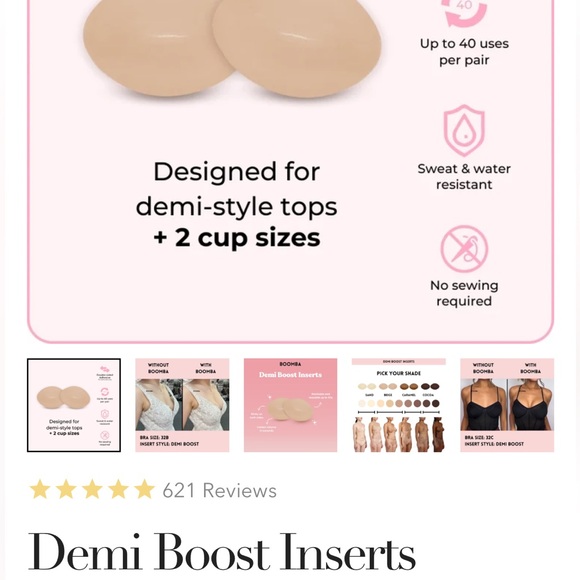 Boomba Demi Boost Bra Inserts Beige Size A cup - Picture 2 of 5